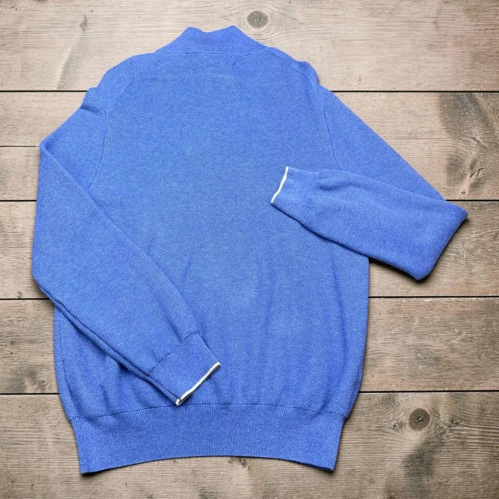Polo Ralph Lauren Blue Pima Cotton Quarter Zip Sweater Mens XL Pony‎ Logo
